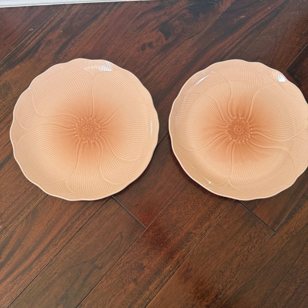 Mikasa Spring Amaryllis FT200 11" Dinner Plates Peach Floral Japan Set of 2